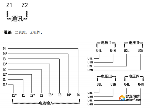海灣GST-DJ-D44C交流單相電壓電流傳感器（四路電壓、四路電流）安裝接線端子說明